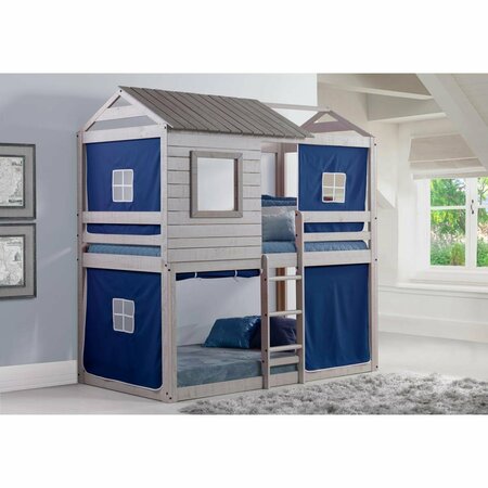 DONCO KIDS PD-1370TTLG-B Deer Blind Twin Over Twin Bunk Loft with Blue Tent - Light Gray PD_1370TTLG_B